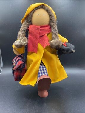 Vtg LIZZIE HIGH Doll Nancy Bowman Rainy Day Handmade Wood Folk Doll